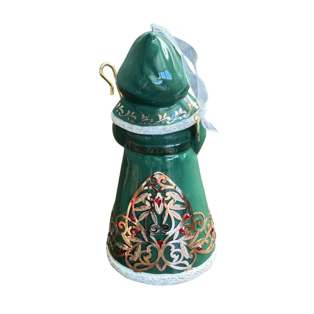Hallmark Keepsake Festive Santa Ornament Green Gold Edythe Kegrize Ceramic Metal - Picture 2 of 4